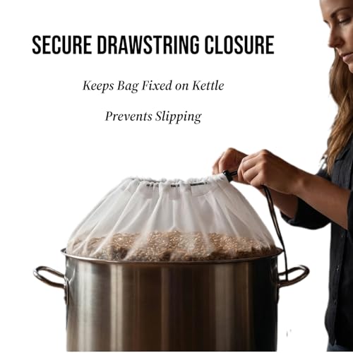 2 Pack BIAB Brewing Bag, 26" x 22", 250 Micron Reusable Fine Mesh Brew Bags with Reinforced Stitching & Drawstring, Heavy Duty Nylon Straining Bag for All Grain Home Brewing & Beer Wine Cider - size: 2Pack 26" X 22"