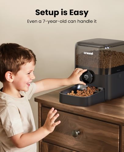 oneisall Automatic Cat Feeder for Large Kibble and Snacks, 12 Cups/3L Timed Pet Feeder for Cats Indoor, Programmable Dry Food Dispenser (Black) | Large Kibble and Snacks, 12 Cups/3L, Programmable Dry Food Dispenser, Corded, Black