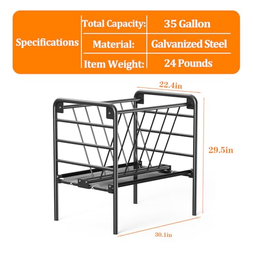 Livestock Hay Feeder 35 Gallon | Heavy Duty Livestock Feeder, Pasture Feeder, Metal Hay Feeder for Mini Horse, Ponies, Goats and Sheep for Hay Feeding - size: 35 Gallon