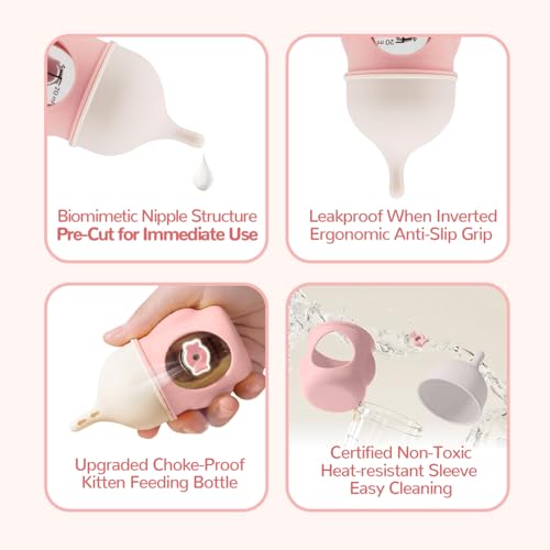 Ergonomic Pet Nursing Bottle,Puppy Bottles for Nursing Puppy Milk - 20ml Slow Flow Kitten Bottle Feeding kit for Newborn Kittens/Puppies/Small Animals, Easy-Clean Silicone Feeder (‌Pink‌) - color: ‌Blush Pink‌