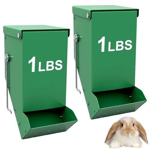 2 Packs Hay Feeder Rabbit, Metal Small Animal Feeder with Lid & Mesh Bottom, 3.1 Inch 1 LBS Capacity, Gravity Food Dispenser for Guinea Pigs Chinchillas, Cage or Outdoor Use, Green - size: 3.1 Inch (2Pcs)