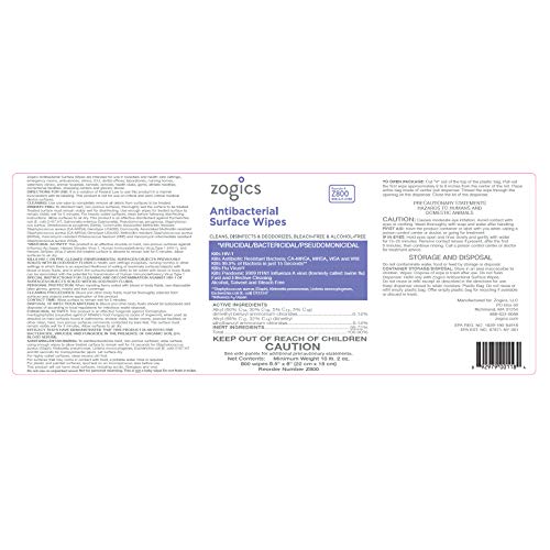 Zogics Antibacterial Disinfecting Wipes, 800 Count Roll | EPA registered, 15-second kill time, For hard nonporous surfaces, For countertops, door handles and equipment - size: 800 Count (Pack of 1)