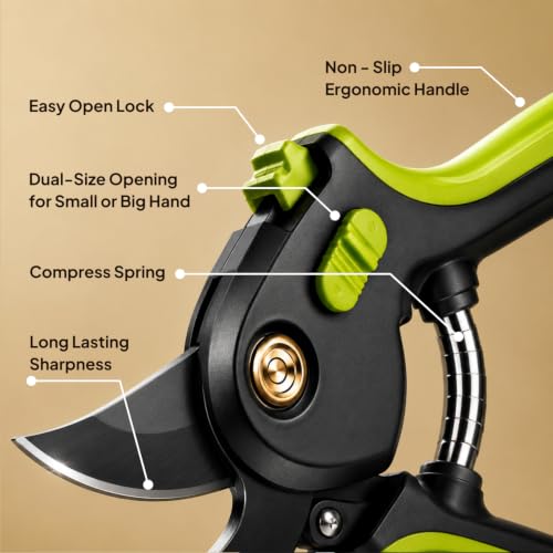 8.5" Professional Pruning Shears, Garden Clippers - Cuts 3X Easier Sharp Japanese Blade, Arthritis Friendly Garden Scissors for Seniors, Bonsai Cutters