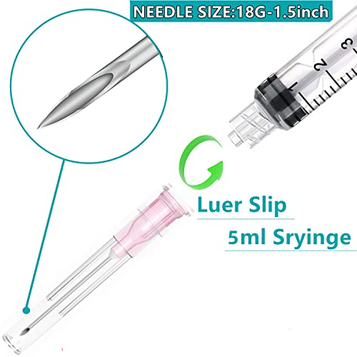 100 Pack 5ml Plastic Syringe with 18 Gauge Needle Lab Supplies, Individually Sealed Packed - style: 100 pack - 5ml 18 gauge
