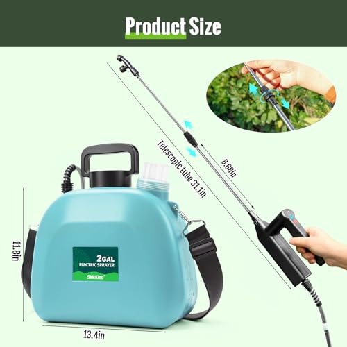 SideKing Battery Powered Sprayer 2 Gallon, Electric Weed Sprayer with 3 Adjustable Spray Pressures, Battery Indicator, Telescopic Wand and 4 Nozzles, for Garden, Lawn, Yard & Plants Care - color: Blue