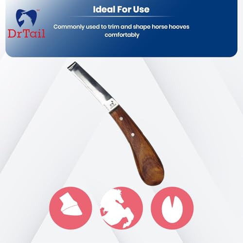 Hoof Knife Double Edged Curved Blade – Stainless Steel Curved Blade Farrier Tool with Wooden Handle, Multipurpose Hoof Trimming Knife for Livestock, 3-Inch Blade, 8.5-Inch Overall (Right Hand) - style: Regular Blade - RH