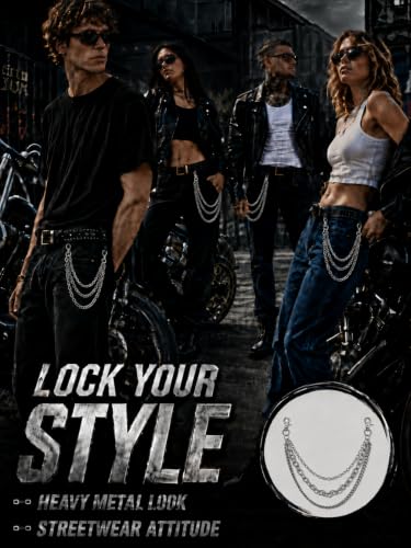 Layered Wallet Chain, Pants Chain for Men and Women | Layered wallet and pants chains for men and women to style jeans with punk, Y2K, biker, and streetwear looks. - color: Industrial Silver - Heavy Triple