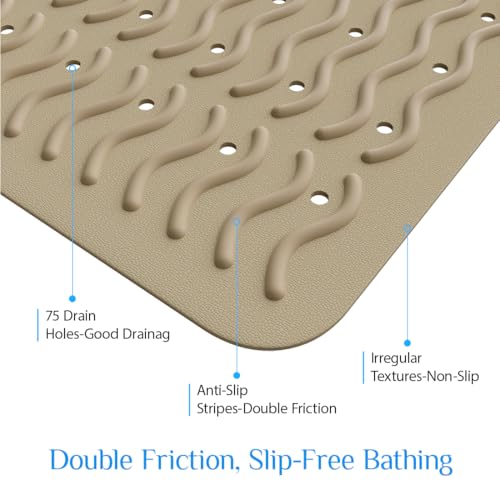 Non Slip Bathtub Mat & Shower Mat, 31x15'' Anti Slip Bath Mat for Tub, Soft TPE Anti-Skid Bathroom Mat with 194 Suction Cups & Drain Holes, Wave-Textured Grip, Machine Washable,Brown - color: Brown