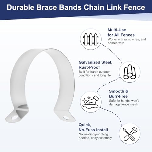 M METERXITY 12-Pack 1-7/8" Brace Bands Chain Link Fence Parts | Galvanized Steel Chain Link Brace Band with Bolts and Nuts for Fence, Gate, Posts, Rust-Resistant [Silver] - size: 1-7/8"