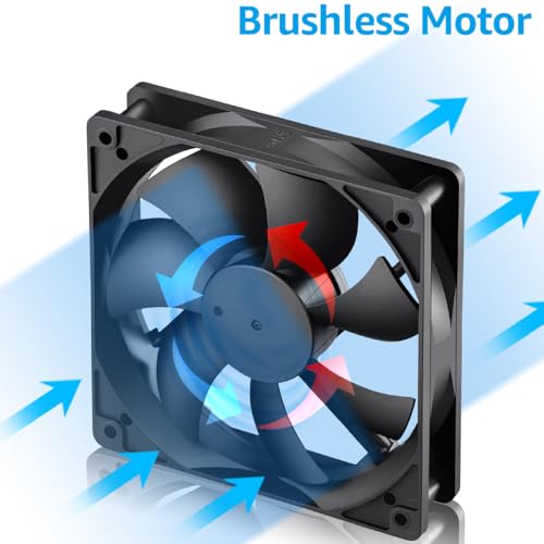 GDSTIME 120mm 12V Computer Fan 2 Pin Dual Ball Bearing DC Cooling, 2-Pack | 2500 RPM, 120x120x25mm, PC Case Cooler, High Speed, Replacement for Ice Maker, Rv Fridge, Power Supply, 1225, 5 Inch 12 Volt - size: 120x25mm