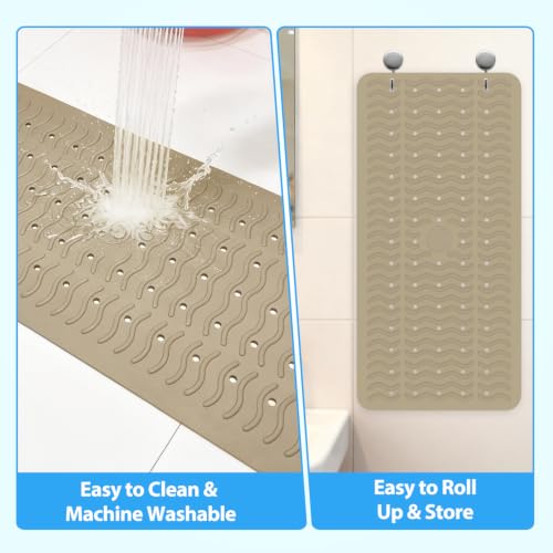 Non Slip Bathtub Mat & Shower Mat, 31x15'' Anti Slip Bath Mat for Tub, Soft TPE Anti-Skid Bathroom Mat with 194 Suction Cups & Drain Holes, Wave-Textured Grip, Machine Washable,Brown - color: Brown