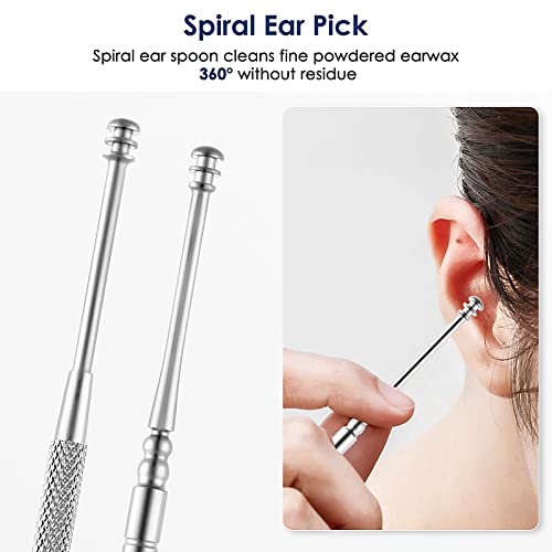 Ear Wax Removal Kit Ear Wax Cleaner Ear Wax Remover Silver | 6 Pcs Ear Cleaner Stainless Steel Ear Cleaning Kit Spoon and Curette for Adults Reuse Daily Home and Travel Use - color: Silver