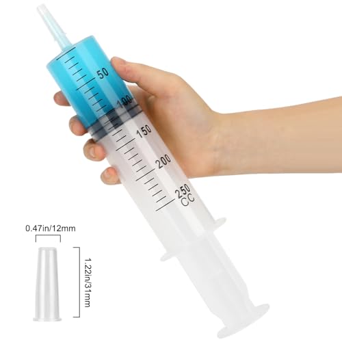 3 Pack 250ml Syringes with 55.1” Tube and Needle 14G 1.5”, Sterile Syringe with Cap Individually Packaged for Scientific Labs, Measuring, Watering, Refilling - style: 250ml
