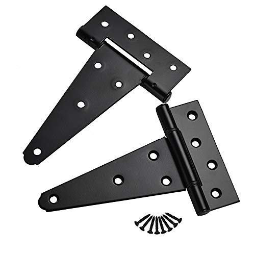 6 Inch T-Strap Shed Door Hinges Heavy Duty,Black Tee Hinge for Wooden Fences,Yard Door,Barn Door Gates, Wrought Hardware Rustproof (6 inch x 6PCS) - color: 6 pcs, size: 6 Inch