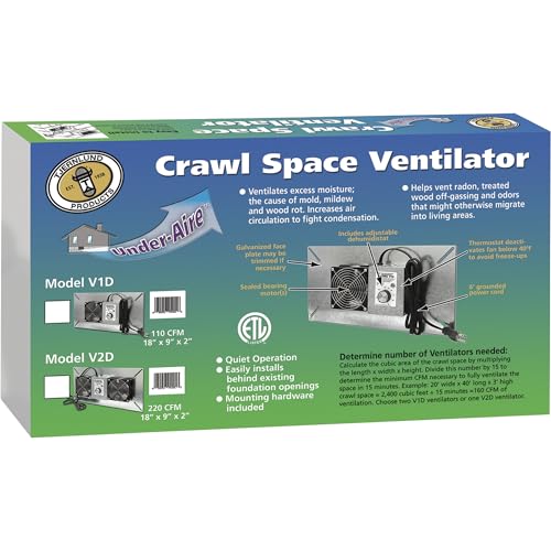 Tjernlund V1D UnderAire Crawlspace Ventilator Fan Moisture Mold Reducing, 110 CFM - size: 110 CFM, style: With Dehumidistat