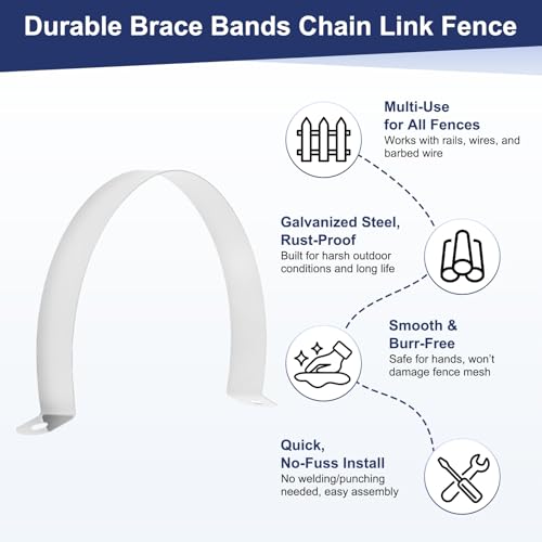 M METERXITY 12-Pack 3-1/8" Brace Bands Chain Link Fence Parts | Galvanized Steel Chain Link Brace Band with Bolts and Nuts for Fence, Gate, Posts, Rust-Resistant - size: 3-1/8"