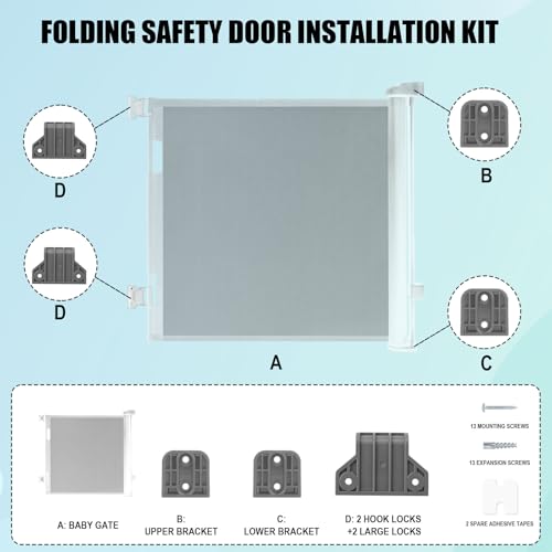 Retractable Baby Gate Replacement Parts Kit (Gray) | Extension Hardware Set with 2 Latches 2 Brackets & Screws for Baby Gate Wall Mounting