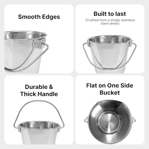 1 Quart Stainless Steel Bucket - Flat-Side Metal Bucket 0.25 Gallon | Rust-resistant & Durable Bucket For Food Prep Cleaning Feeding & Watering Pets & Livestock - For Crates Kennel Cages & Fences - size: 1 Quart