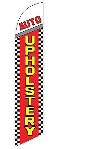 GLOBAL ADVERTISING SOLUTIONS Auto Repair Feather Flag Eye Catching Banner Sign for Business and Marketing Complete Set with 15 ft Pole Kit and Ground Spike (Auto Upholstery) - style: Auto Upholstery