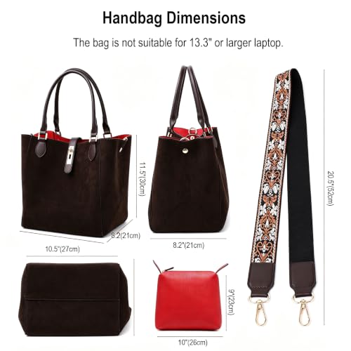 sqlp Large Work Tote Bag for Women Big Bucket Purses Designer Handbags - color: Coffee Suede