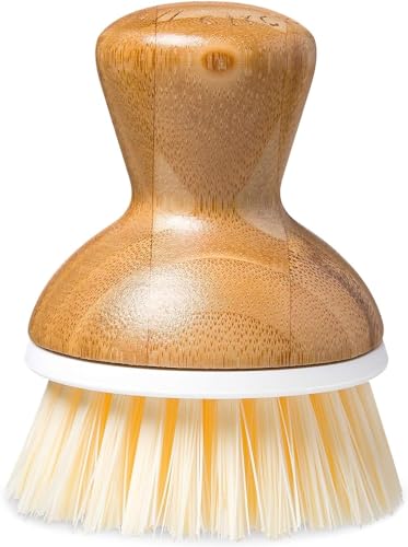 Full Circle Bubbly Palm Brush – Family Safe, Formaldehyde-Free – Ergonomic Palm Scrubber with Handle for Kitchen Cleaning, Dish Scrub Brush for Nonstick, Cast Iron & Sink, White