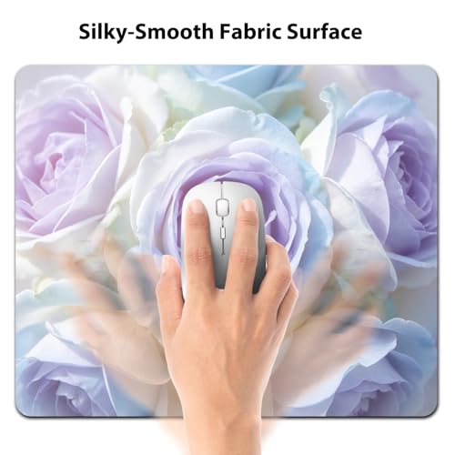 Soft Pastel Blue-Purple Rose Mouse Pad 9.5" x 7.9", Dreamy Floral Cute Desk Mat, Light Academia Aesthetic - color: Dreamy Floral