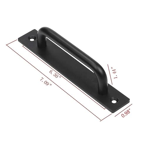 Metal Heavy Duty Barn Door Handle Flush Long Base Handle Pulls for Gate Shed Garage Door Drawer 4 Pieces (L, Black)