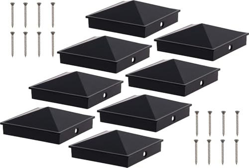 GreenLighting 4x4 Aluminum Pyramid Post Cap Cover (Black 8 Pack) Fits 4x4 Nominal Wood (True 3.5 x 3.5) Powder Coated Matte Outdoor Post Caps Cover, Fence Wood Post, Decking, Waterproof - color: Black 4x4, size: 8 Pack