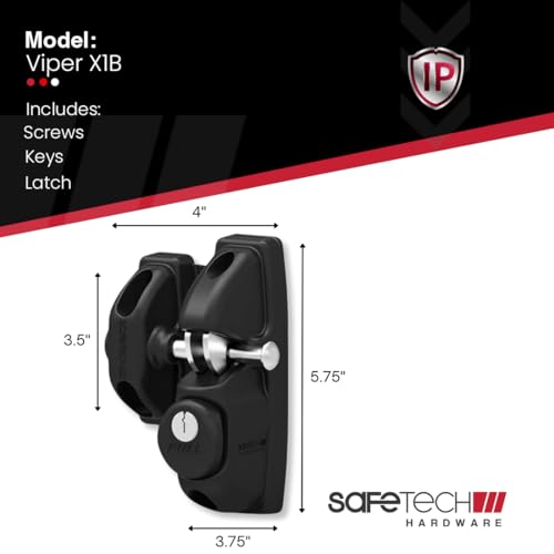 Safetech Hardware ViperX1 Gravity Gate Latch | One-Side Entry Keyed Lock | 2 Independent Latching Hooks Key Lockable One Side | Privacy Gate Gravity Latch | Vinyl, Wood, & Aluminum Gates - Black - color: Black, size: 1 Side Key