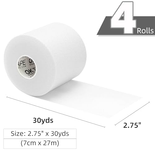 OK TAPE Pre Wrap Tape 4-Rolls 120 Yds Athletic Foam Underwrap for Sports | Protect for Ankles Wrists Hands and Knees, Soft, Breathable, Skin-friendly and Latex-free 2.75 Inches - White - color: White, size: 2.75 Inch x 30 Yards