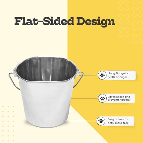 Flat Side Stainless Steel Bucket 2 Quart Hanging Feeding Utility Pail for Small Dog Cat Birds, Fits Kennel Cage Compatible, Heavy Duty Food & Water Feeder, 0.5 Gallon Silver Bucket 4 Pack - size: 2 Quart (Pack of 4)