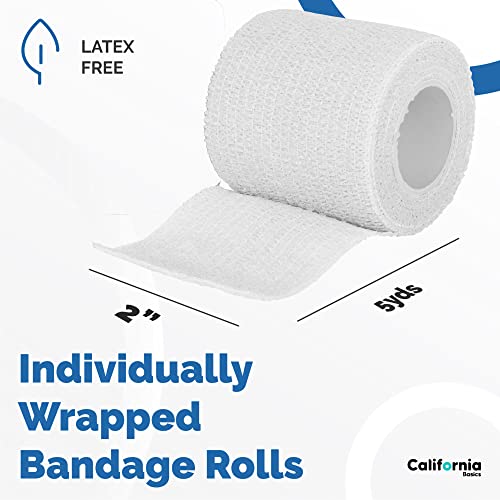 California Basics Self Adhesive Bandage Wrap - Self Adhering Non Woven Cohesive Bandage Rolls - Stretch Wrap - Multi Colored Athletic Tape for Wrist - Waterproof (2 inch- 12 Pack- White) - color: White, size: 2 Inch x 5 yard- Pack of 12