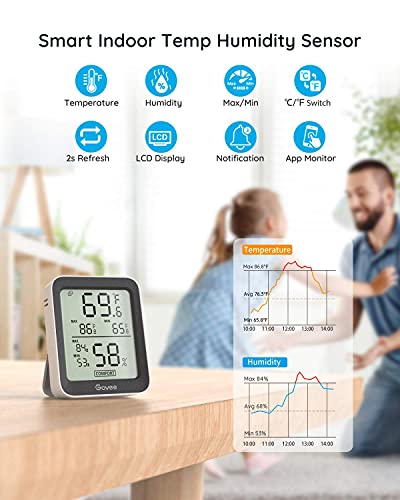 Govee Indoor Hygrometer Thermometer 2Pack H5075 with Bluetooth App Control (Pack of 2) - color: Black, size: 4 Pack
