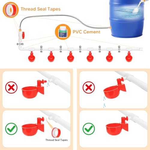 12 Pack Automatic Chicken Water Cups, Complete Set Pipeline Automatic Chicken Waterer System Poultry Waterer for Chick Duck Quail