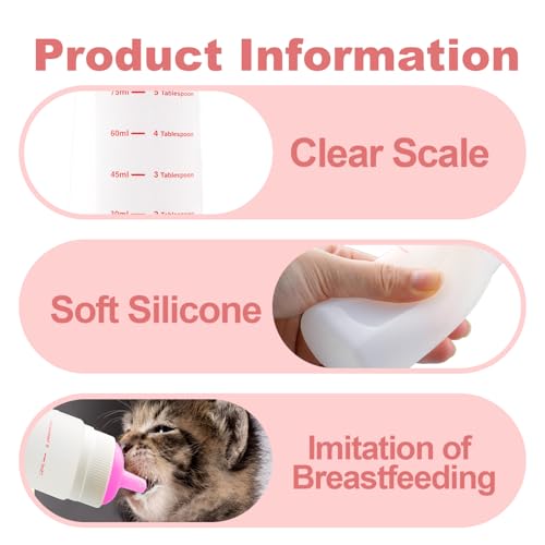 Puppies Nursing Bottle, Kitten Feeding Bottle with Feeding Nipple and Syringe,Ventilation Valve Resistant Tearing for Small Animal, Kittens, Rabbit, Hamster (Pink) - color: Pink, size: Model 3