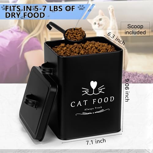 Meraki Home Farmhouse Cat Food and Treats Containers + Feed Scoop + Pet Food Bowl - Tight Lids - Large Metal Storage Bin - Great Gift for Cute Pets (Matte Black) - color: Matte Black