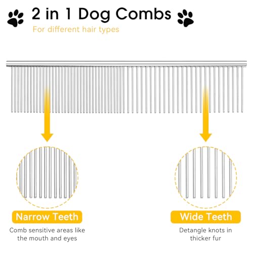BEVTEE 3 Pcs Dog Combs for Grooming Matting, Greyhound Metal Comb for Cat | Removing Tangles Knots, Pet Grooming Tool, Stainless Steel Teeth Without Scratching the Skin for Pet Greyhound Poodle Doodle