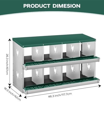 8 Compartment Chicken Nesting Box, Heavy Duty Metal Laying Box with Perch, Easy Assembly & Easy Clean for Outdoor Chicken Coop, Green - color: Green, size: 8 Compartment