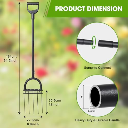 Broad Fork Garden Tool, 50" Heavy Duty Broadfork Hand Tiller with Double 5 Sharp Tines, Garden Pitchfork with Ergonomic D-Shaped Handle, Spading Diggi - size: Broad Fork 50Inch