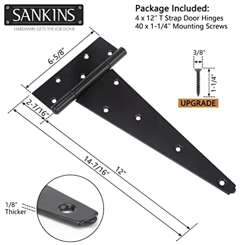12 Inch T-Strap Shed Door Hinges Heavy Duty, Black Tee Hinge for Wooden Fences, Yard Door, Barn Door Gates, Wrought Hardware Rustproof, 4PCS - color: 4 pcs, size: 12 Inch