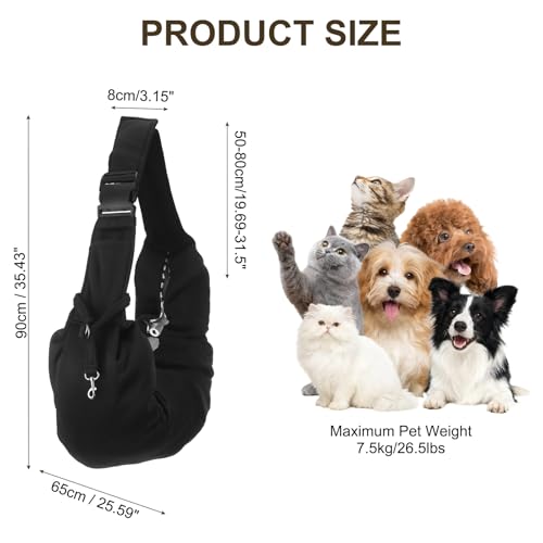 Dog Sling Carrier for Small Dogs and Cats Up to 16.5 Lbs, Adjustable Buckle with Pocket Pet Sling Carrier Safety Harness, (Black, 1 Pcs) Intended for Outdoor/Camp/Travel - color: Black