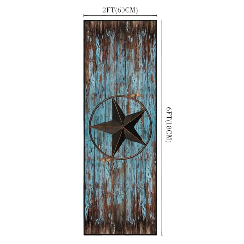 Western Runner Rug 2x6,Rustic Barn Texas Star on Old Wooden Plank,Ultra-Thin Throw Carpet Washable Kitchen Runners Teal Hallway Rug Entrance Door Mat Non Slip Accent Area Rugs for Entryway Laundry - size: 2'x6'