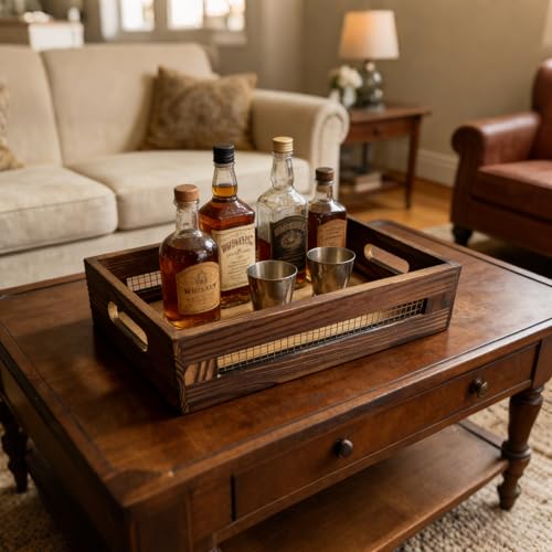 Set of 3 Wooden Crate For Kitchen Counter, Small Wood Storage Basket | Rustic Nesting Wood Organizer Box, Decorative Crates for Display, Pantry Countertop, Fruit, Vegetable, Include 3 Fabric Mats