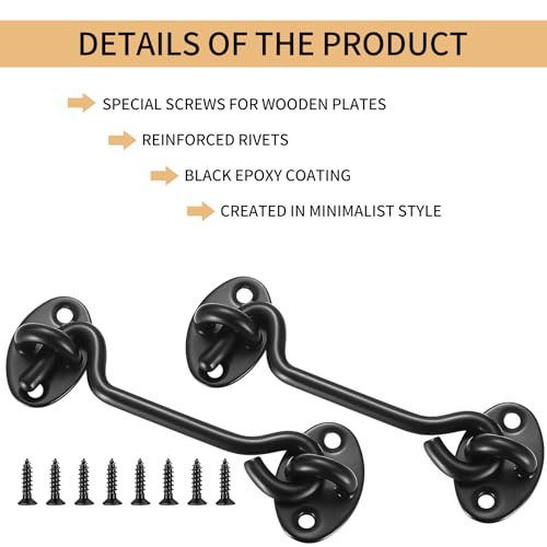 4 Pcs 4 Inch Hook and Eye Latch Door Gate Barn Window Brace | Cabin Lock Hardware Replacement Part Security Fastener
