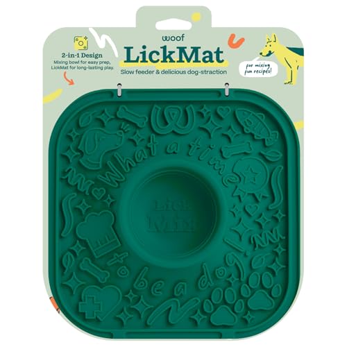 Woof LickMat, Slow Feeder Mat for Dogs, Green | Built-in mixing bowl, BPA-free silicone, non-slip suction cups, dishwasher safe, easy to clean - color: Forest Green