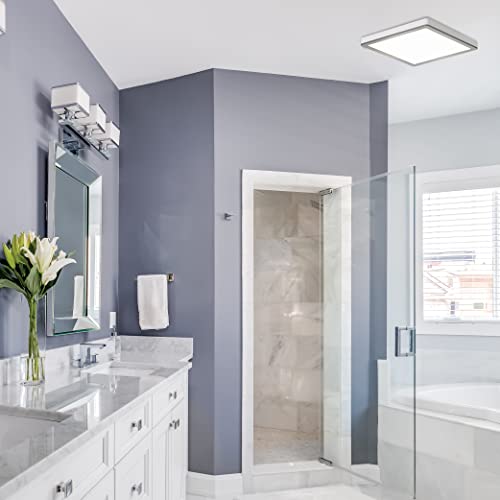 Homewerks 7105-10 Bathroom Fan Integrated LED Light Ceiling Mount Exhaust Ventilation Ultra Quiet 1.0 Sones 70 CFM, Decorative Brushed Nickel Magnetic Trim - color: 70 CFM Brushed Nickel
