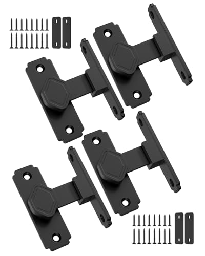 Pocket Door Lock, 90 Degree Latch, Barn Door Hardware Black 4PCS | Solid Aluminum Alloy, 3MM Spacer, 360° Rotation, Sliding Screen Door Lock, Cabinet, Bathroom, Garden Gate, Shed, Bedroom - color: Black-4 Pcs
