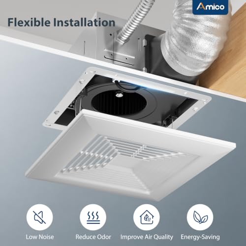 Amico Bathroom Exhaust Fan, 110 CFM, 0.9 Sones, ETL & FCC Certified | Ceiling Opening 9.4‘’ x 9.4'', Easy & Quiet Bathroom Fan, No Attic Access Needed, Ceiling Retrofit Ventilation Fans - size: 10 Inch