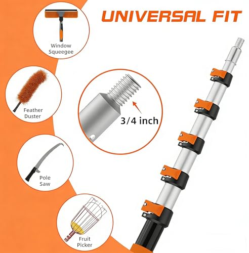 18FT Window Washing Kit, Squeegee with Telescopic Extension Pole | 3-12FT Telescoping Pole with Dual-Lock Stability And Rotatable 2-in-1 Squeegee Head for High-Window Cleaning - size: 3-12FT