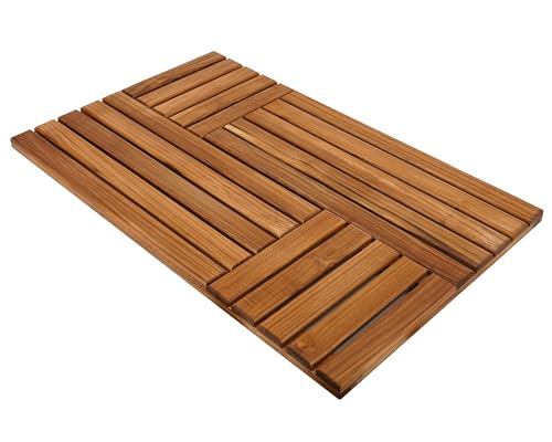 Utoplike Teak Wood Bath Mat, Shower Mats for Bathroom 32 x 20 inch Large | with Non-Slip Pads, Wood Floor Sturdy Mat for Inside Shower, Luxury Spa Home or Outdoor - size: 32" x 20" (Rectangular)